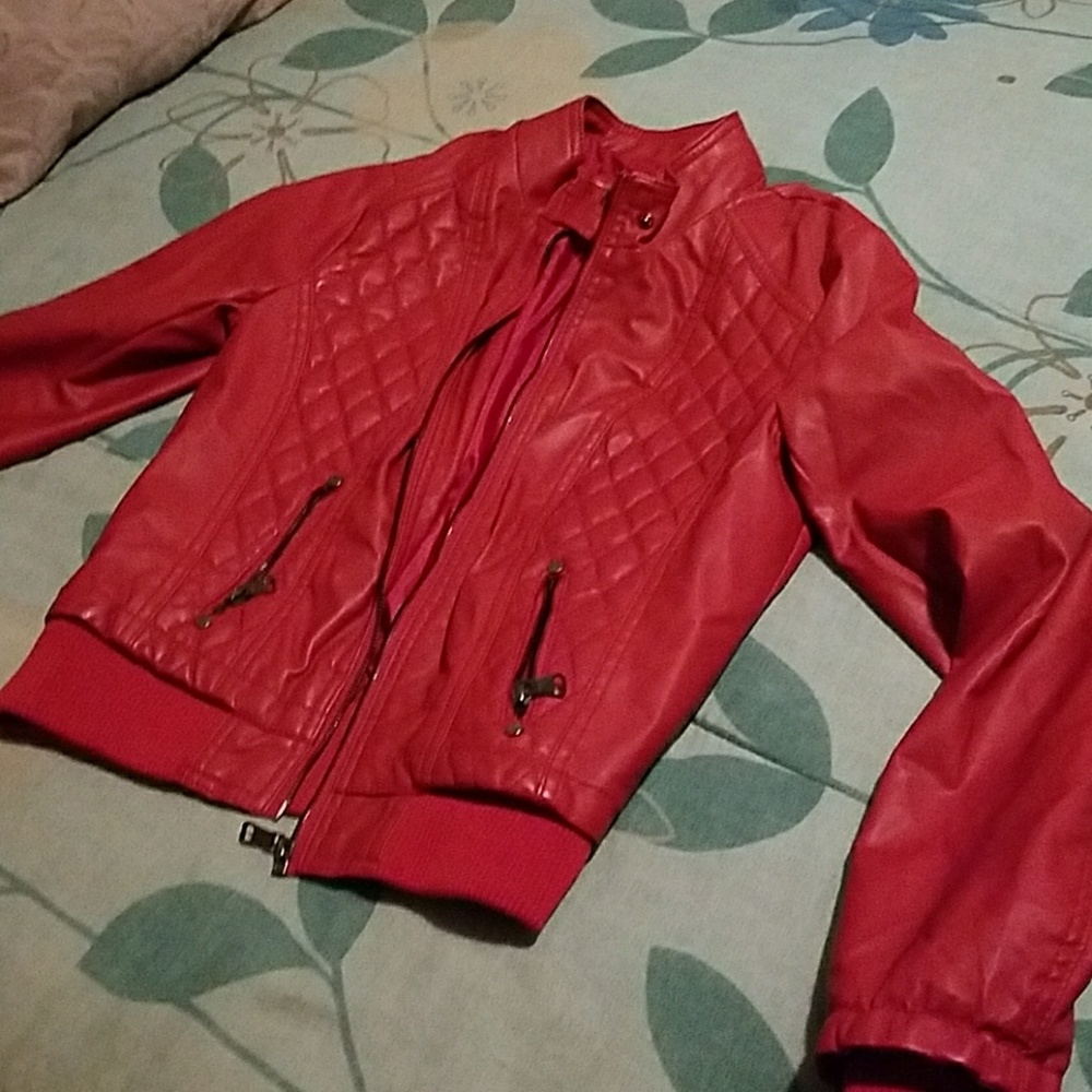 Red synthetic leather lacket